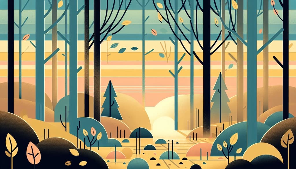 alt="Autumn forest with golden light and fallen leaves, evoking closure and peaceful endings."
