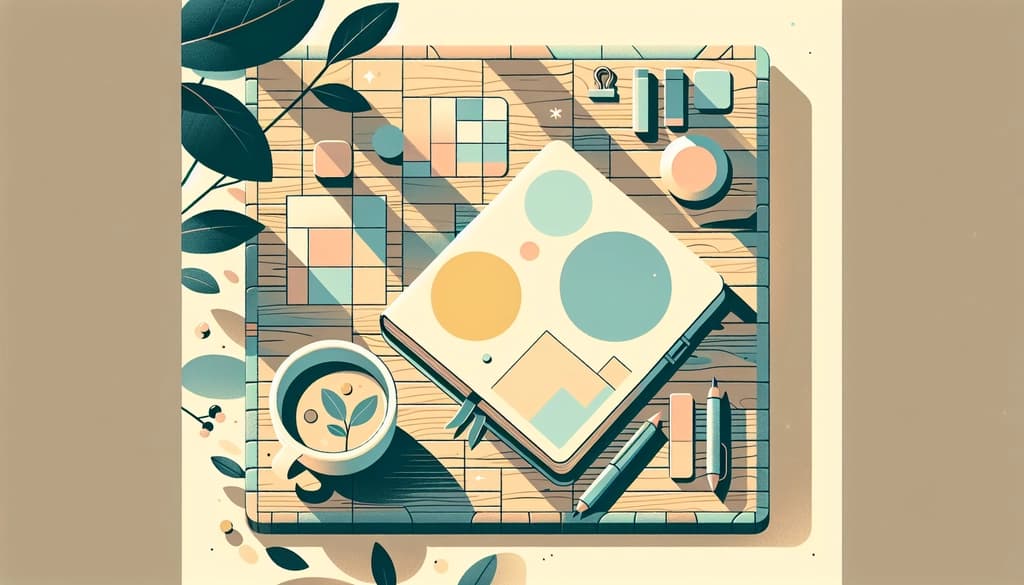 Handwritten journal open on a sunlit wooden table, with leaves and a mug of tea nearby.