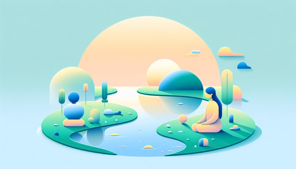 Person reflecting by a river in the early morning, mist rising over quiet water.