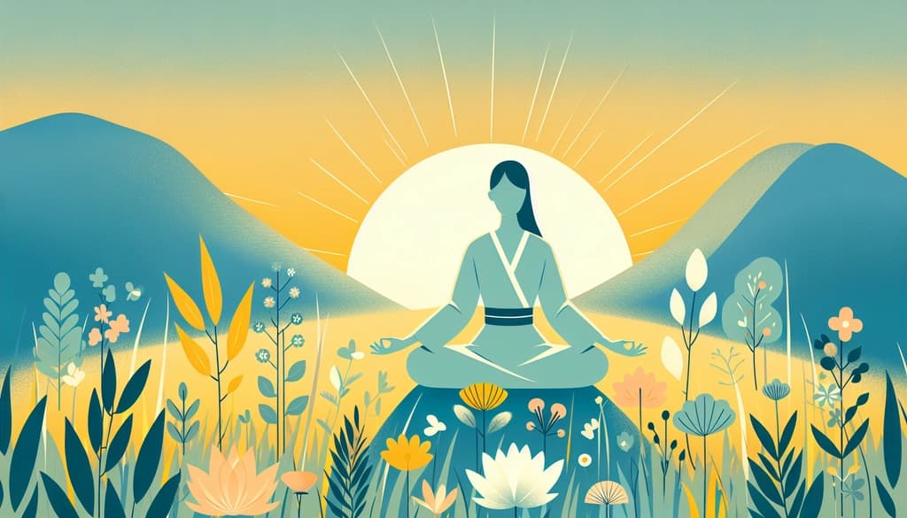 Person sitting in a sunlit meadow at dawn, surrounded by wild grass and quiet light.