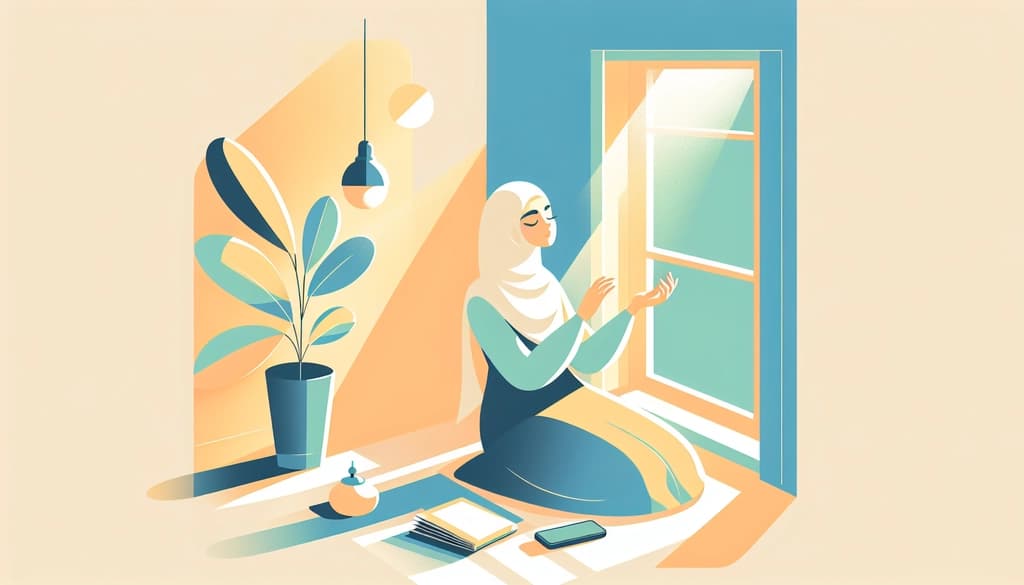 Person sitting quietly near a window with a book and a silenced phone in soft morning light.